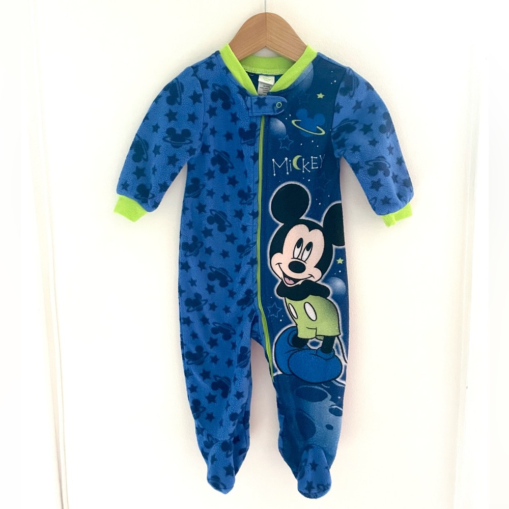 4/$20💥Mickey Mouse Space Night Sky Theme Fleece Footie Sleeper One-Piece Pajamas
